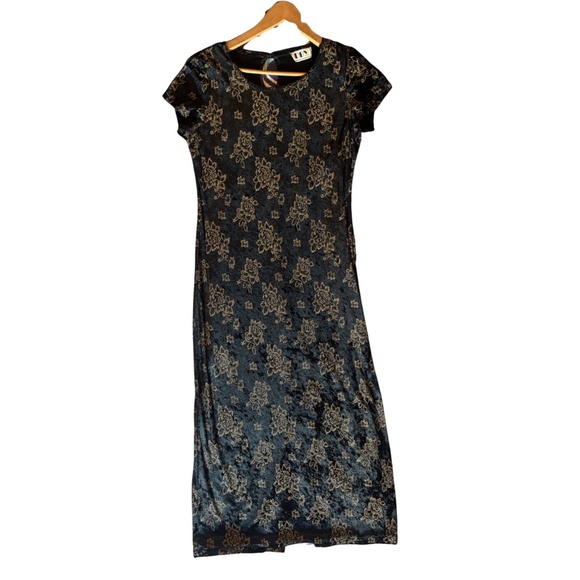Vintage DBY Black & Gold Pattern Dress – Velvet Feel, Fits Like M - Picture 1 of 5